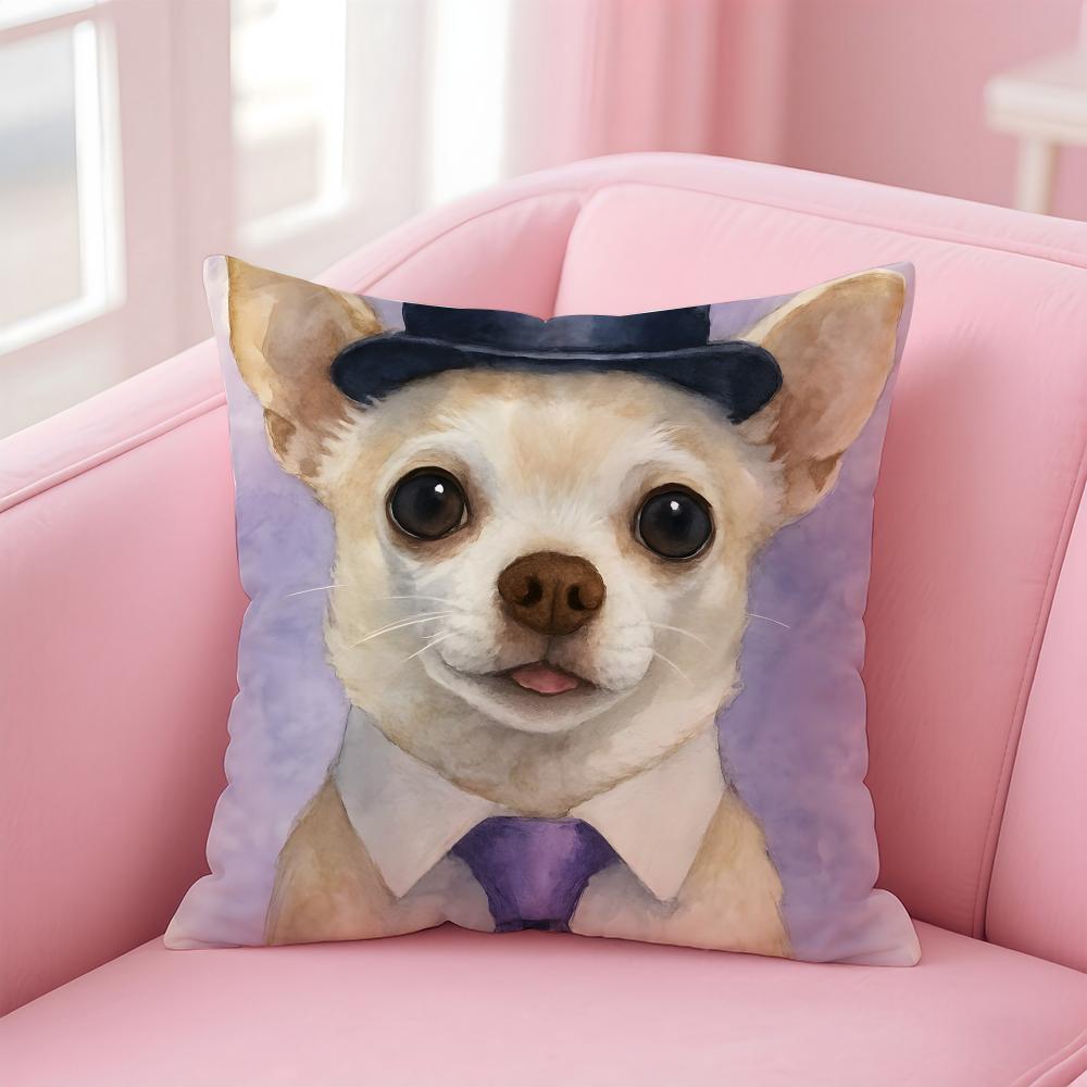 NICE CUTE Chihuahua dog Cushion Cover Pillow Case Soft Friendly Fabric  Concealed Zipper
