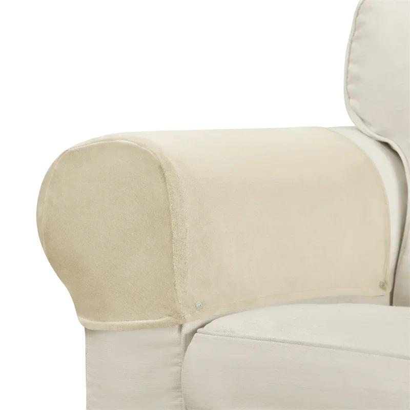 2pcs Solid Color Armchair Covers Non-Slip Anti-dust Sofa Armrest Protector Soft Velvet Couch Arm Rest Covers Furniture Protector
