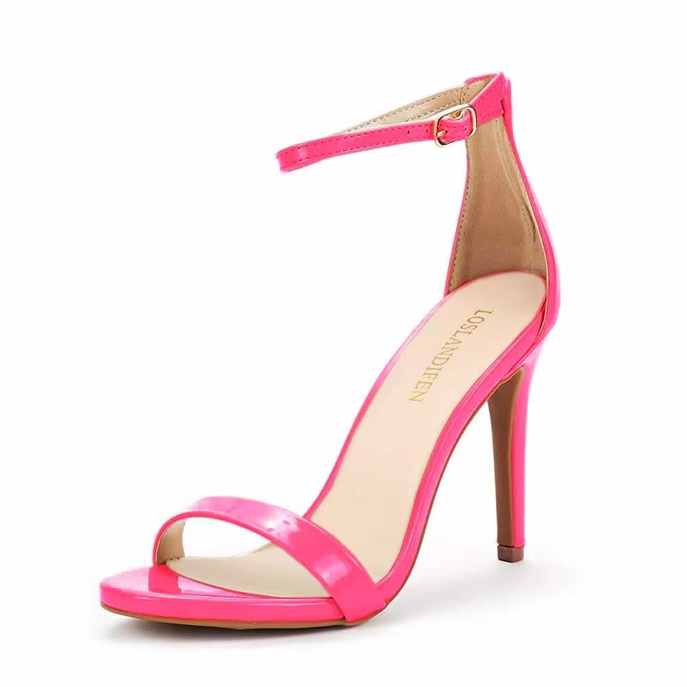LOSLANDIFEN женские босоножки с открытым носком и ремешком на щиколотке сексуальные тонкие туфли на высоком каблуке для вечеринки и свадьбы 42 ярко-розовый 2498₽