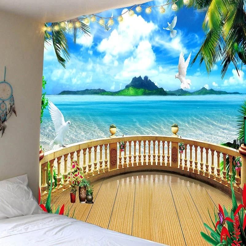 Sun Sunset Sea Pattern House Bedroom Ocean Tapestry Home Decoration Living Room Dormitory Wall Background Hanging Cloth