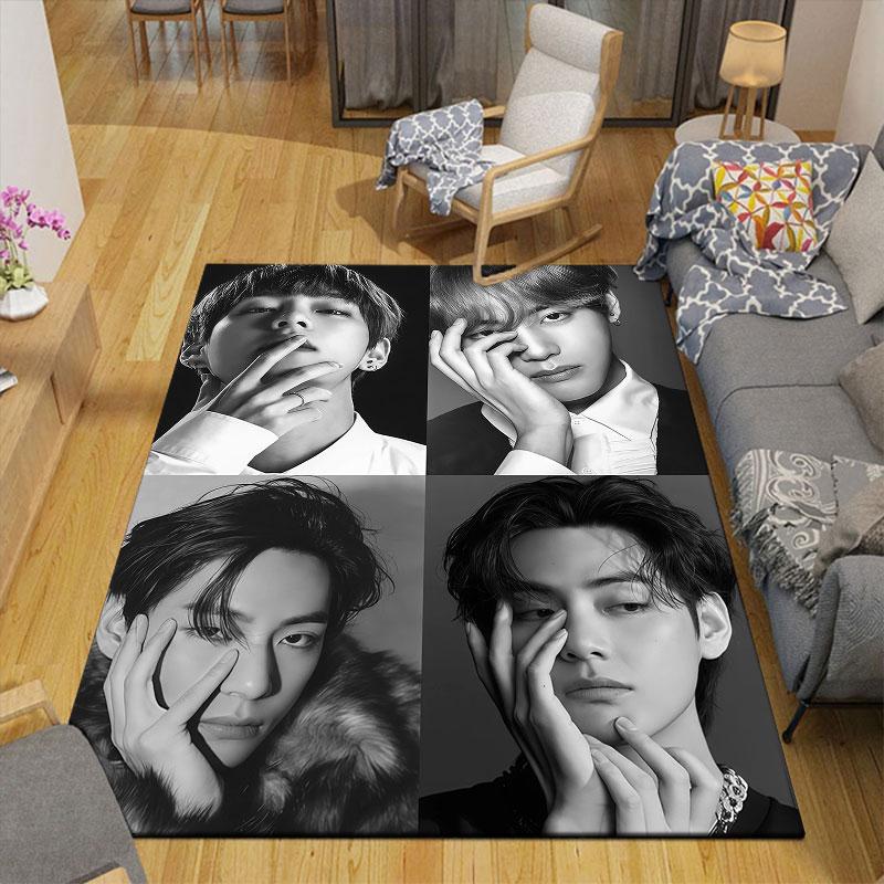 V Flannel Printed Carpet, Home Sofa Decoration for Living Room & Bedroom, Non‑Slip Play Flannel Floor Mat for Game Room