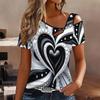 T-shirt da donna a maniche corte con stampa a forma di cuore, spalle scoperte, scollo irregolare con ritaglio, top casual estivo