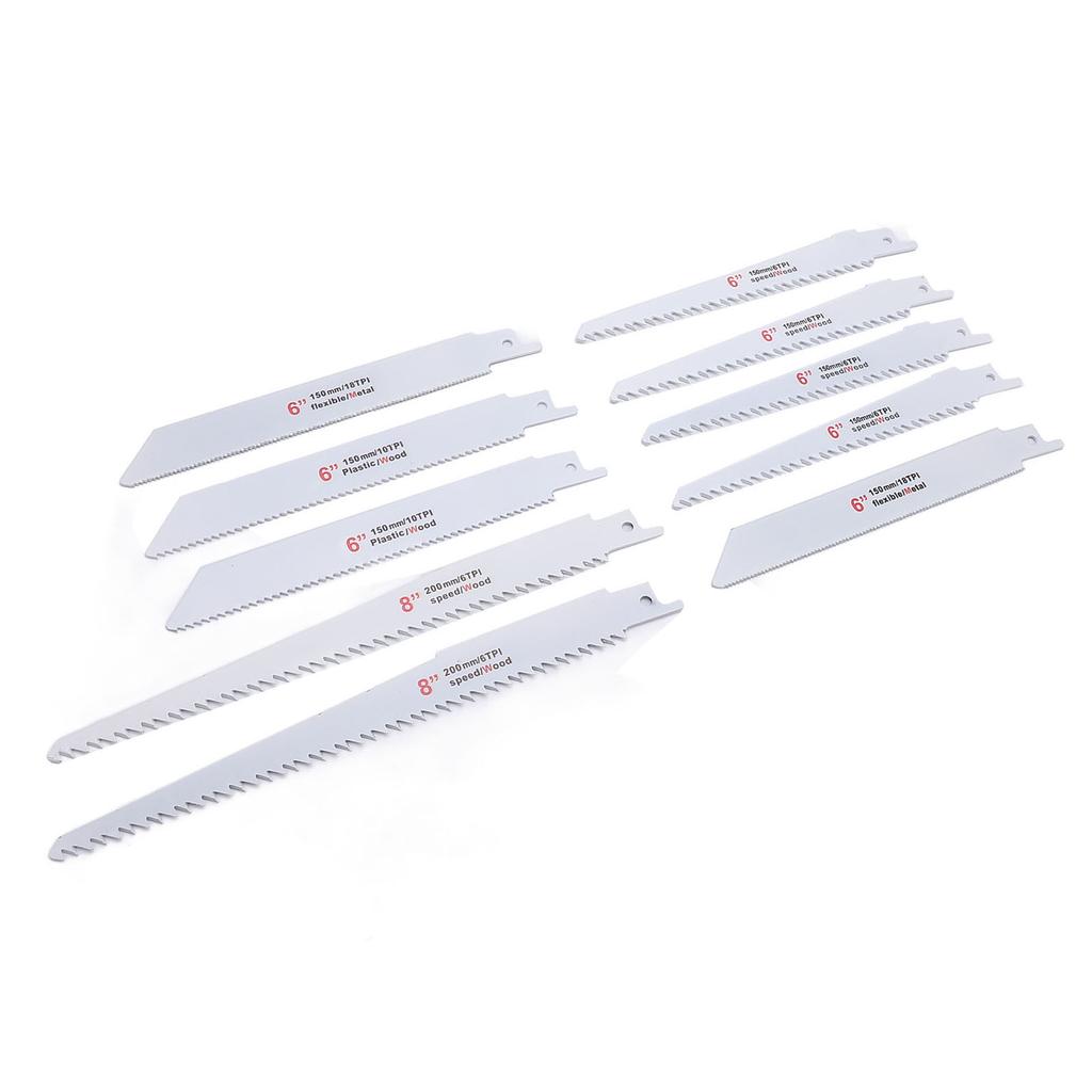 10 sztuk Brzeszczotów do Piły Szablowej Zestaw Asortymentowy Brzeszczotów do Piły Wyrzynarki do Cięcia Drewna Przycinania Metalu 6TPI
