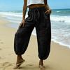 Women's Fashionable Color Casual Elastic Waistband Drawstring Pocket Loose Pants