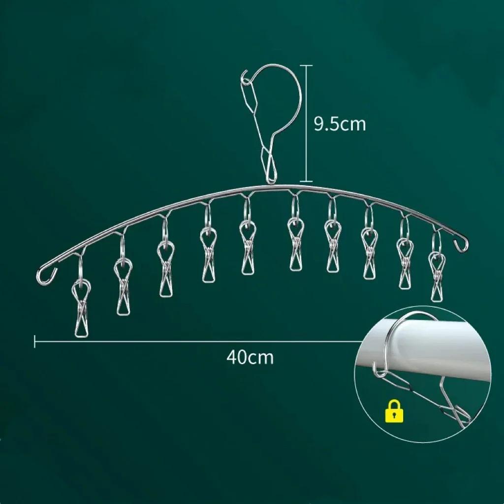 

1 шт. Вешалка для сушки одежды из нержавеющей стали, ветрозащитная, с прищепками, для носков, белья, держатель для носков