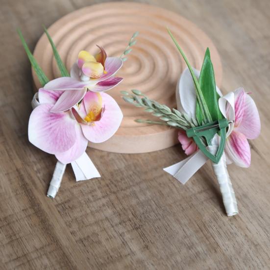 Evropská Phalaenopsis Orchidej Květ do klopy Svatební korsáž pro družičku Ženicha Elegantní Látková Květina na Párty Maturitní dárek pro Ženy