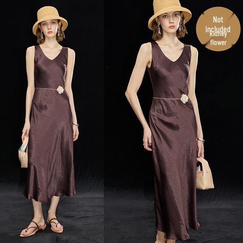 Wudao Women s Acetate Satin V-Neck Sleeveless Maxi Dress S