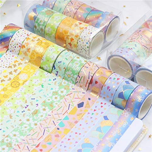 Set de rubans adhésifs décoratifs floraux dorés en aluminium pour Arts, Bricolage, Fournitures de Journal, Agendas, Scrapbooking, Emballage de Cartes/Cadeaux - 15 mm- ( 12 rouleaux)
