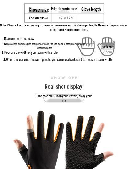 Summer Thin Non-Slip Anti-Stab Fishing Gloves with Exposed Two Fingers for Lure, Casting, Baiting, and Sea Fishing