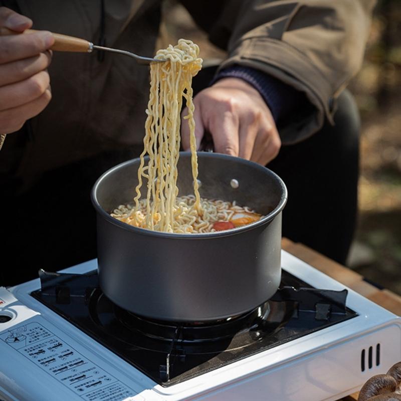 Outdoor Camping Cookware with Lid and Folding Handle Portable Camping Cook Pots Aluminum Alloy Camping Cookware