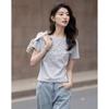 Demana Damen Sommer Perlenblume Kurzarm T-Shirt