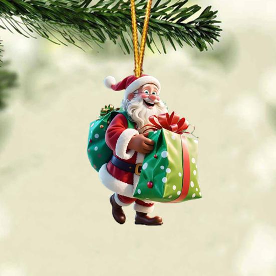 Ornament Moș Crăciun 2D Acrilic Desen Animat Moș Crăciun Ținând Cutie Cadou Ornament pentru Pom de Crăciun pentru Pom de Crăciun Decor de Casă de Sărbători