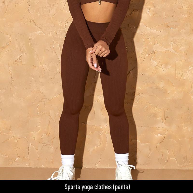 Seamless European and American Yoga Outfit: Sports Underwear, Long Sleeve Vest, and High Waist Pants for Women