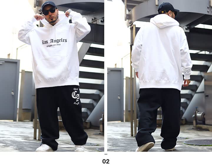 Ace Flag Los Angeles Long Sleeve Hoodie and Oversized Size XL Men's Pile-Lined Sweatpants, Silhouette, White, (2L/LL), AF-SE-PA-015