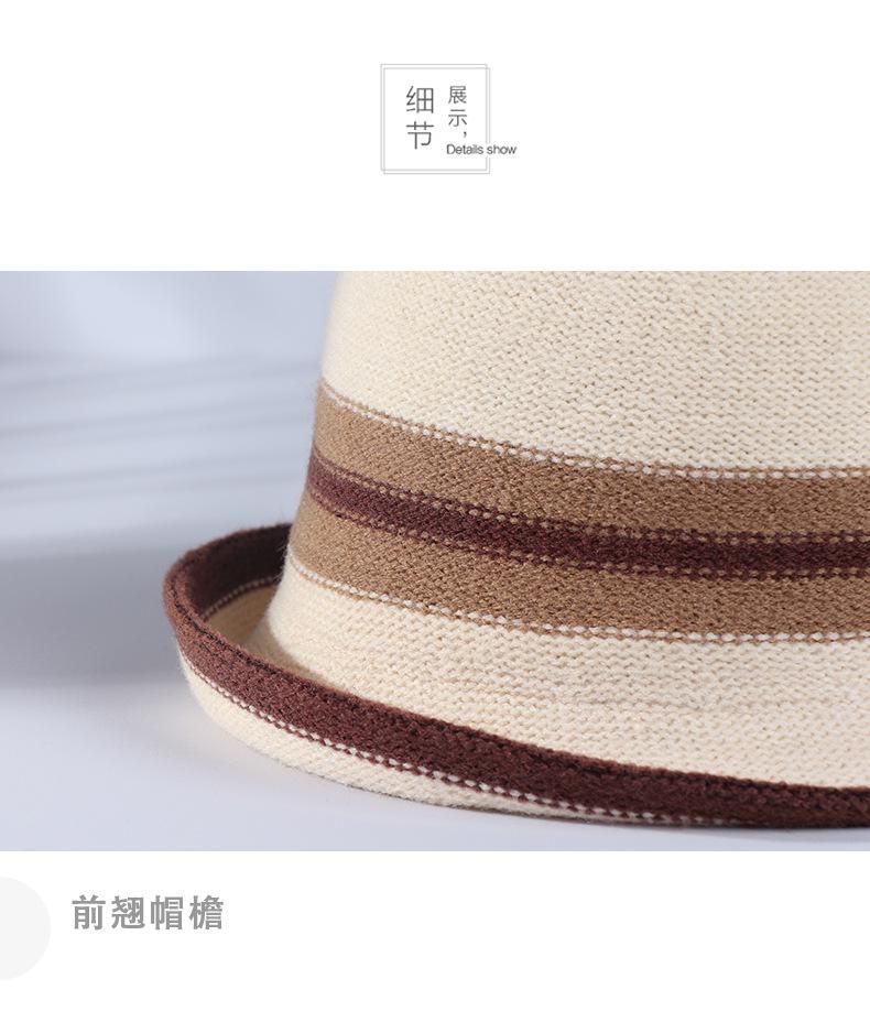 Elegant Striped Soft Wool Fedoras Bucket Hat For Women Foldable Travel Party Panama Fisherman Style Mother Gift Fall Winter