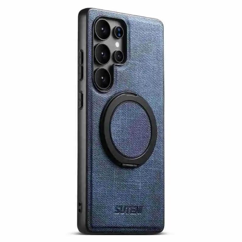

Phone Case for Samsung Galaxy S25 Ultra S24 S23 S22 U 360 ° Rotating Ring Bracket Fabric Denim Pattern Magnetic Charging Shell Galaxy S24 Ultra синий
