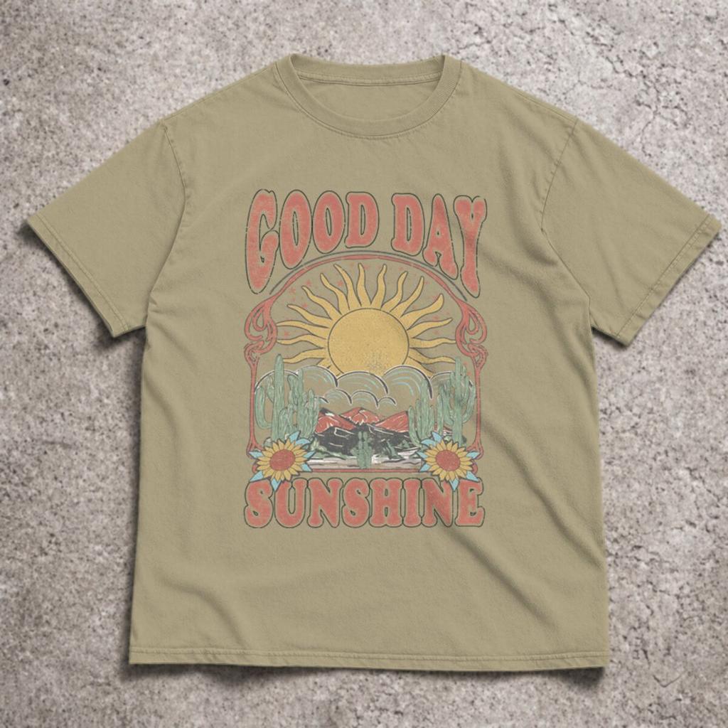 Summer Unisexs Unisexs Good Day Sunshine Tshirt Vintage Western Cactus Sunflower Print T Shirts Streetwear Design Unisex Clothes