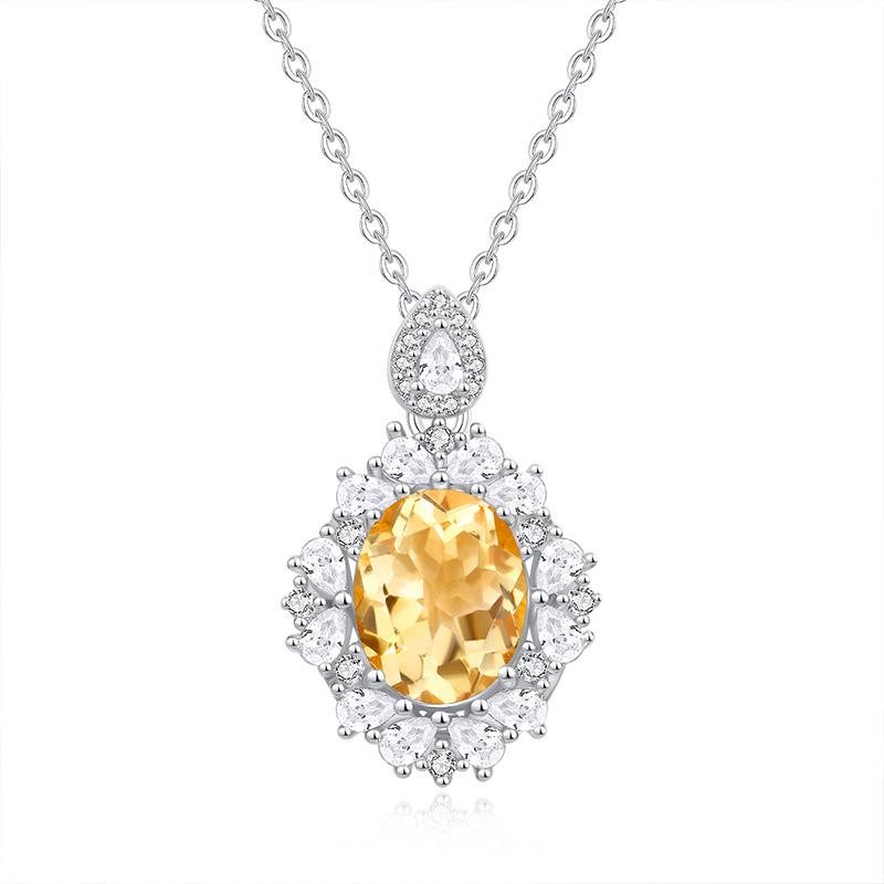 Natural Colored Treasure Spar Pendant S925 Sterling Silver Necklace Women's Neck Jewelry Light Luxury High-end Collarbone Chain