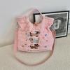 Adorable Embroidered Cartoon Shoulder Bag Large Capacity Commuter Tote Bag In White Blue Yellow And Pink