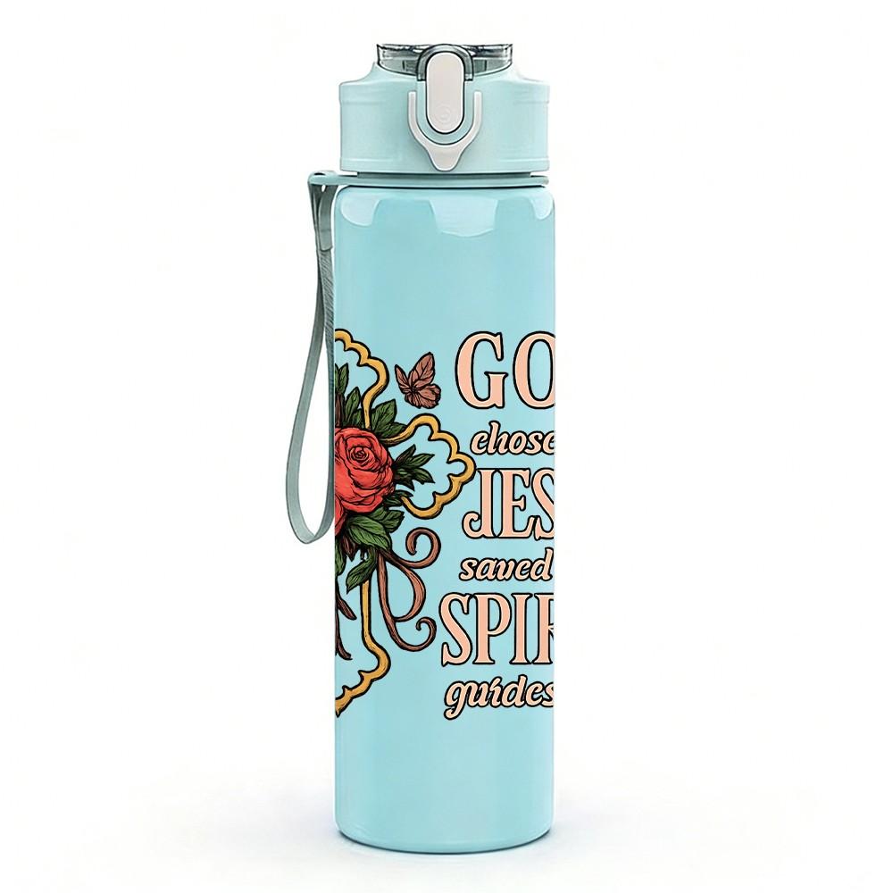 1PC God Jesus Rose Text 750ml Color Plastic Sports Water Bottle Leakproof Flip Straw Lid Suitable for Sports Office Home Use
