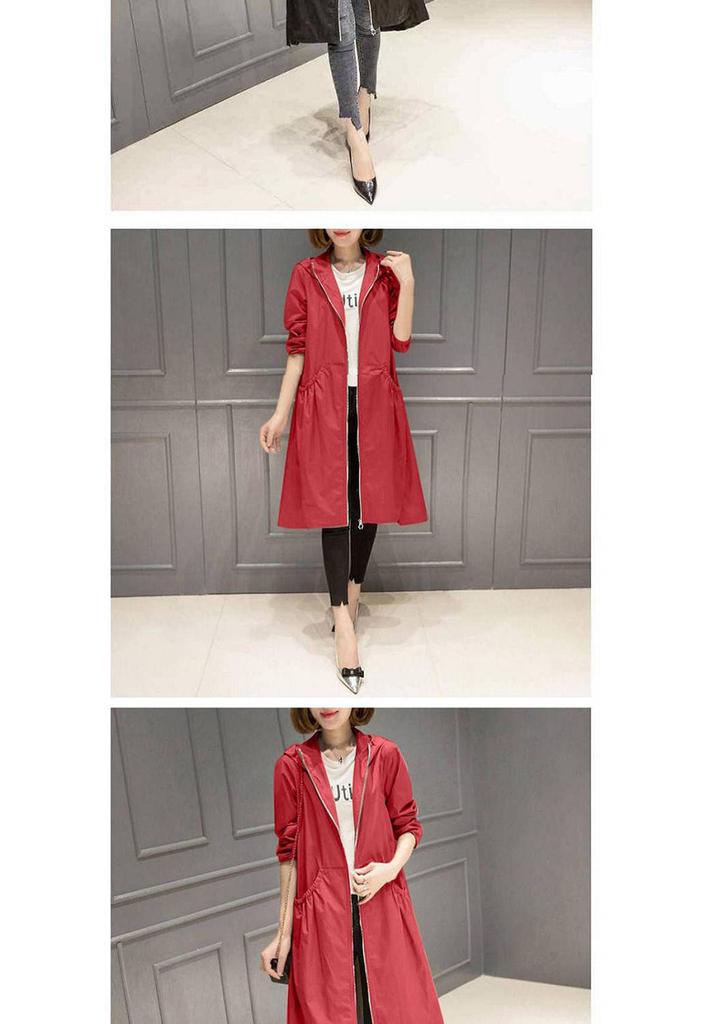 2026 Korean Style Mid-Length Hooded Trench Coat - Women's Slimming Solid Color for Spring/Autumn