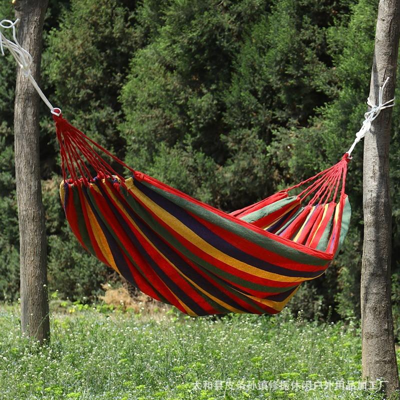 Outdoor Canvas Hammock Camping Travel Relaxation Single Double Wide With Curved Rods