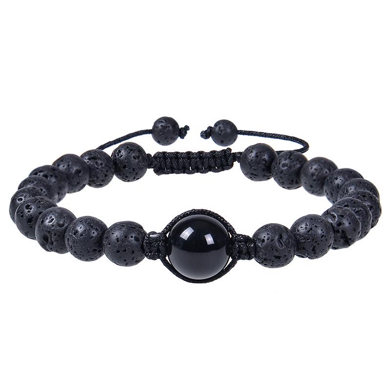 2025 Unisex Obsidian & Lava Stone Woven Bracelet - 12MM