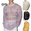 Men Tops Crew Neck Long Sleeve Knitted T-Shirt Men Clothing Retro Hollow-Out Mesh Knit Tops Spring Streetwear