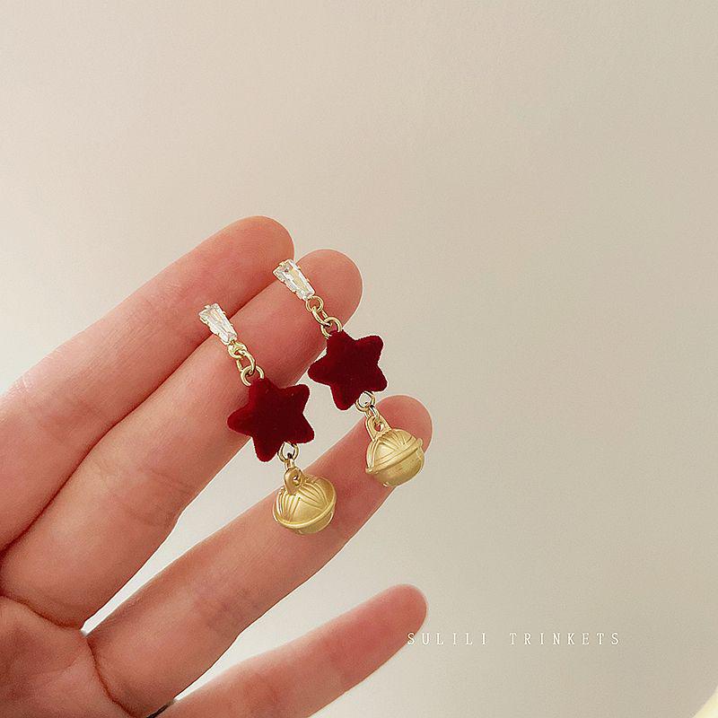 2024 D Retro Wine Red Velvet Rose Pearl Earrings: Hong Kong Style, Autumn/Winter Trend
