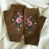 Cute Vintage Embroidery Knitted Gloves Bee Half Finger Fingerless Gloves Korean Style Warm Winter Wool Gloves Outdoor
