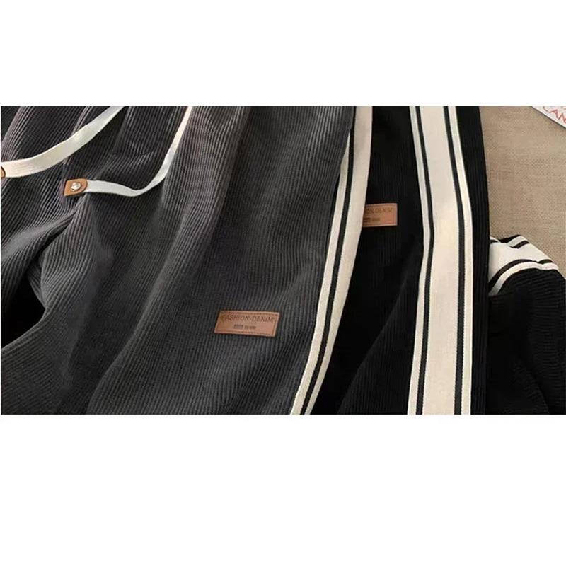 Men's Spring Autumn Side Striped Loose Straight Sports Pants High Street Ruff Handsome Corduroy Casual Pant