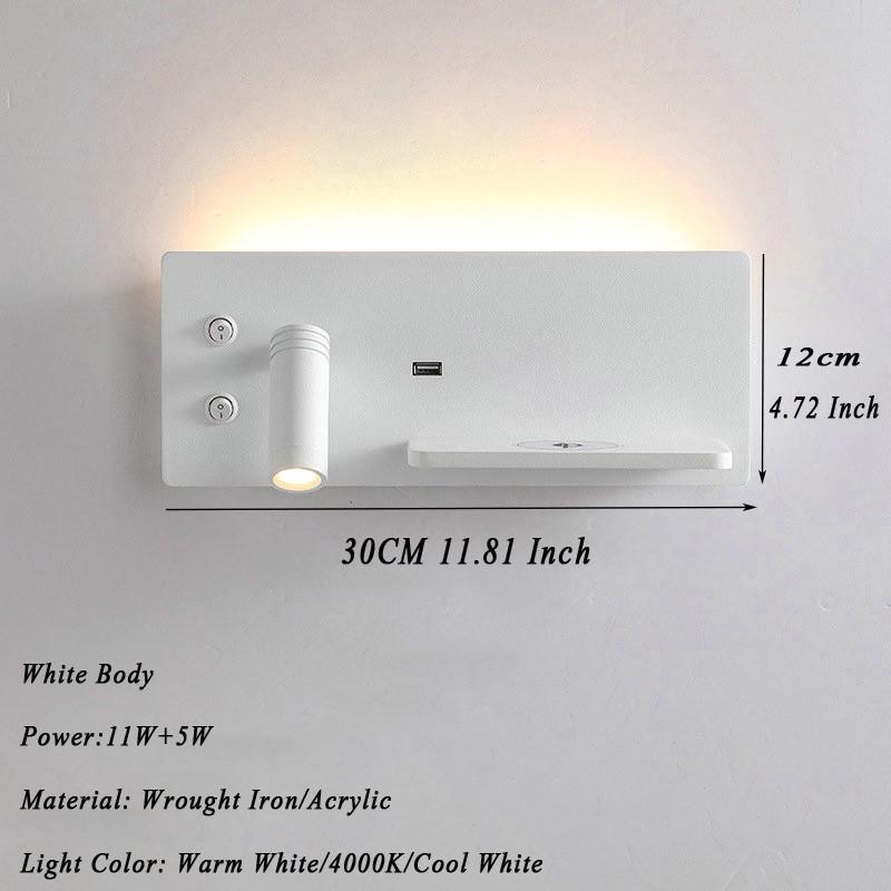 

С беспроводной зарядкой светодиодный настенный светильник простой с USB двойной выключатель декоративный светильник гостиничный инженерный светильник для спальни прикроватная лампа NR-315 Warm White (2700-3500K)