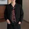 INCERUN Oversized Men Lapel Neck Long Sleeve Striped Print Buttons Up Casual Shirts