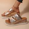 Fashion Fashion Gold Sequins Sandals for Women 2025 Summer Rivet Decor Platform Wedges Slippers Woman Plus Size Thick Bottom Sandles New
