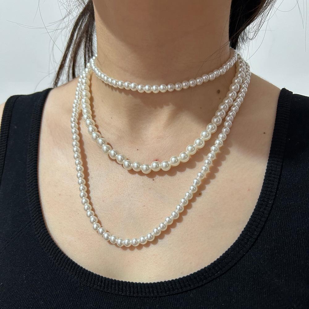 Accessories Cold Wind Retro Beaded Multi-layer Necklace Necklace Imitation Pearl Niche Design Necklace Female