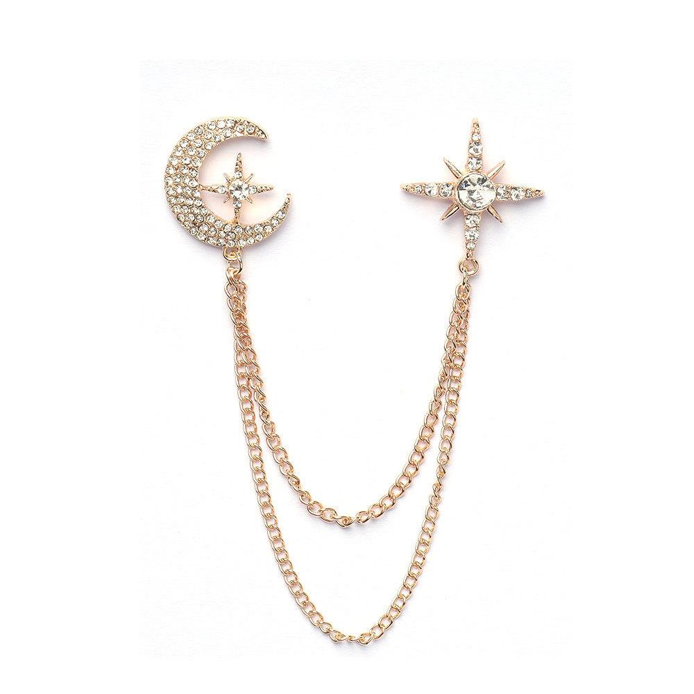 Moon Starlight Brooch - Gender-Neutral Accessory - Full-Diamond Chain Tassel Pin