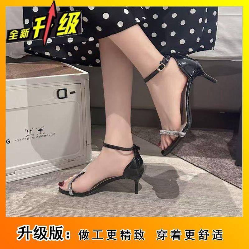 French niche design open-toed rhinestones with sandals 2025 new thin heels versatile sexy high heels women