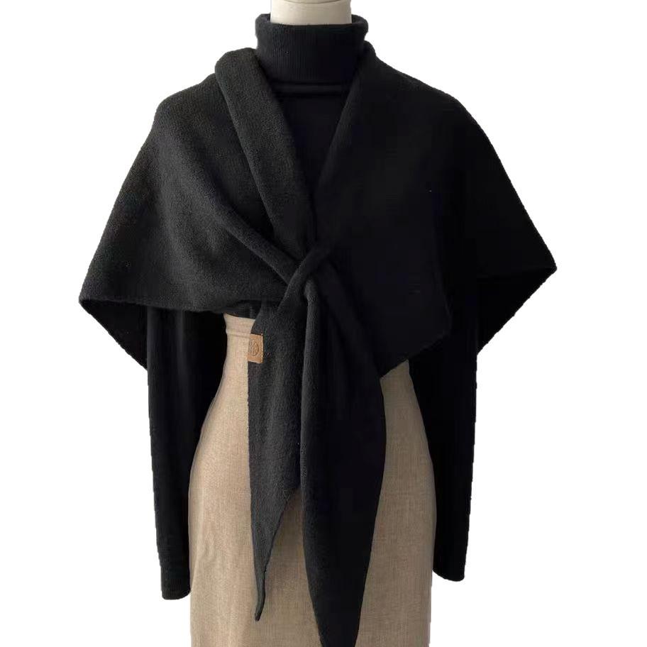 Wool Blend Cross-Knit Triangle Shawl: Women's Versatile Fashion Outerwear