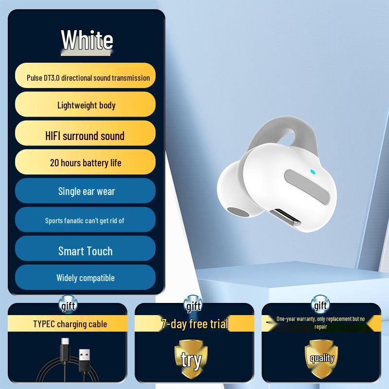 Wireless Bluetooth Earbuds, Non-In-Ear, Touch Control, Long Standby, Sport Ear Clip Style, Single Ear
