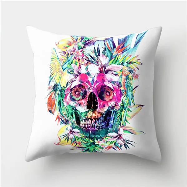 Halloween Floral Skull Print Cushion Cover Polyester Decorative Pillow Cover For Home Sofa Bed Nordic Style Pillow Case 45X45Cm