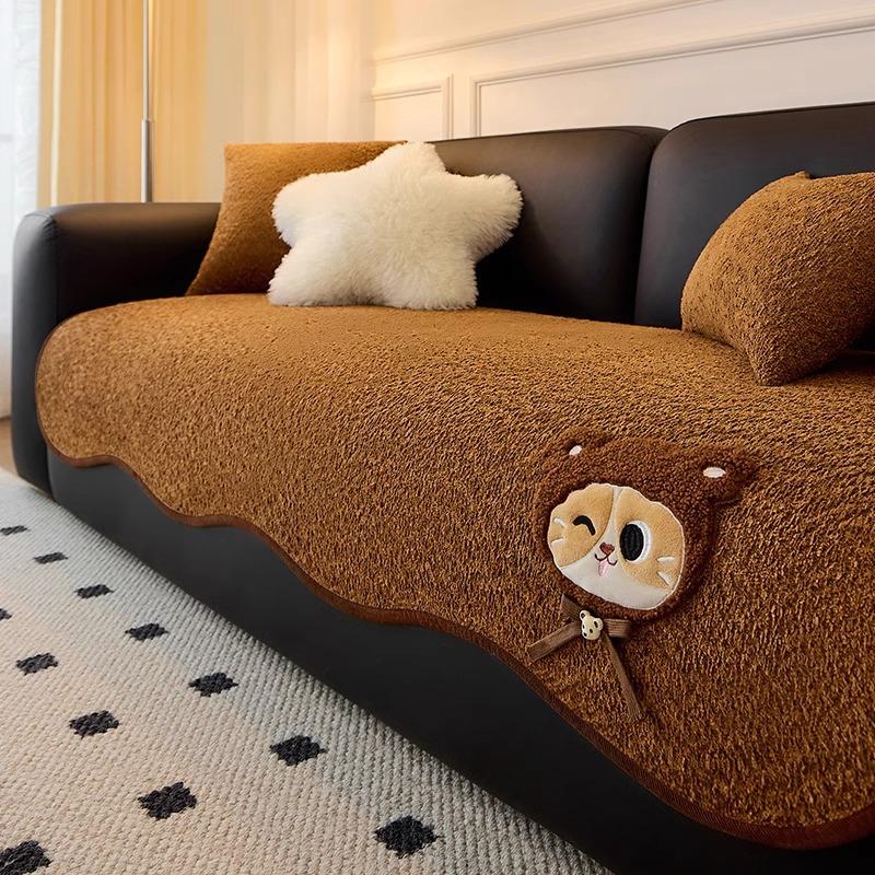New Special-Shaped Leather Sofa Cushion Cartoon All-Season Non-Slip High-End Chenille Anti-Cat Scratch Seat Cushion Cover