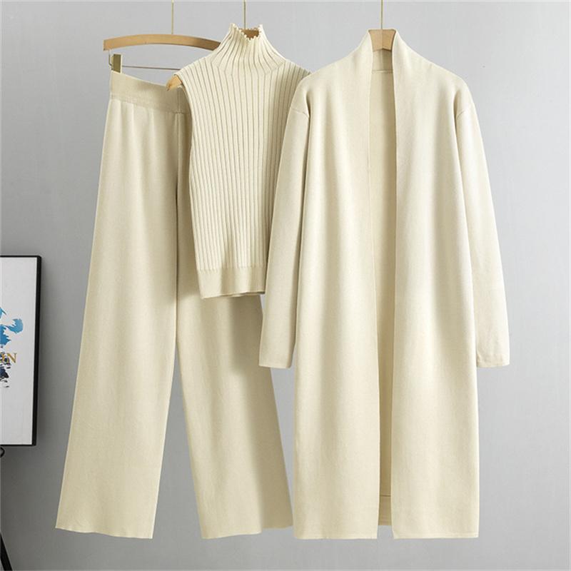 Autumn And Winter Lazy Temperament Knitted Suit Sleeveless Vest Sweater Cardigan Pants Three Piece Set