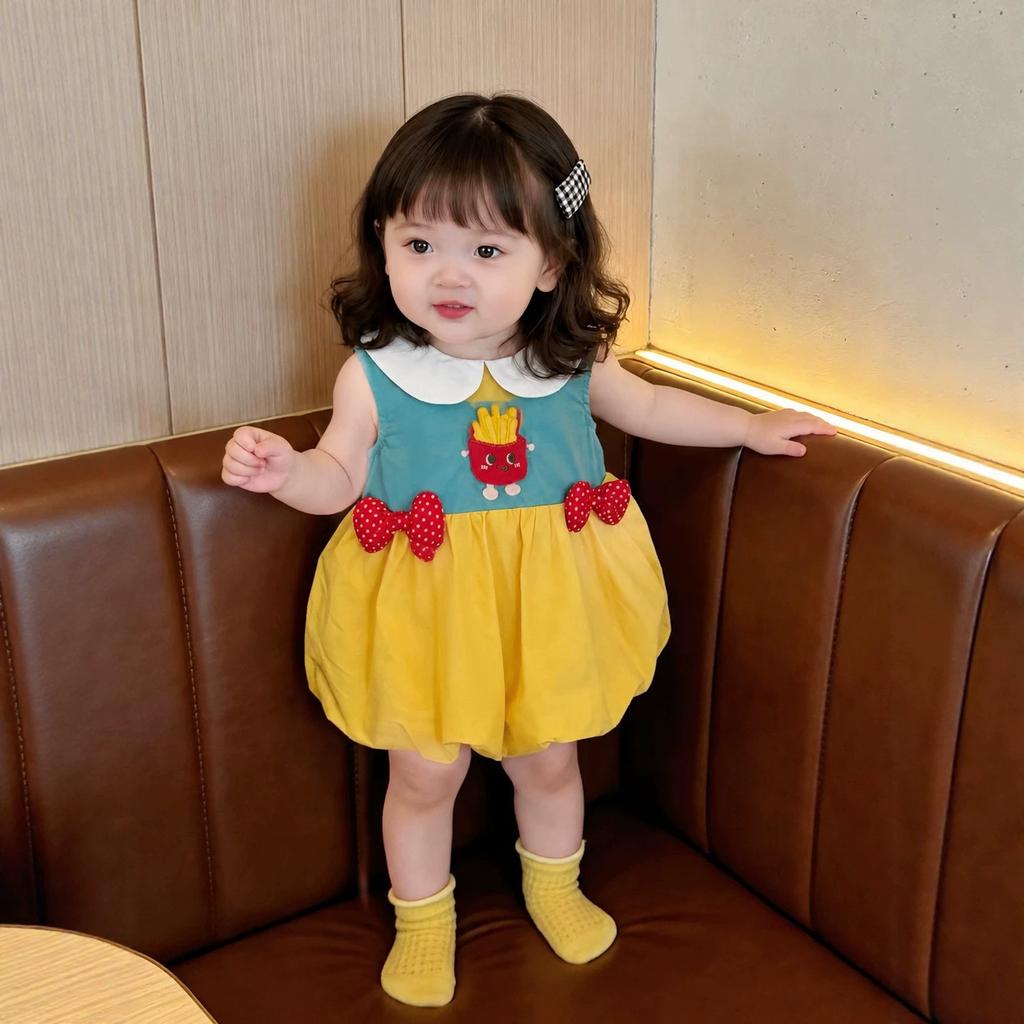 Baby Girls Summer Cute Cartoon Fries Print Peter Pan Collar A-Line Dress
