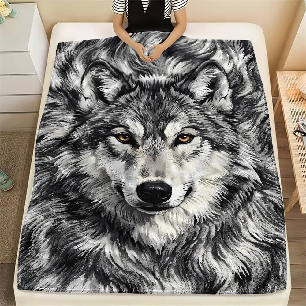 Filz Panda Wolf Leopard Kaninchen Druck Flanelldecke, Hohe Qualität, Bequem für alle Jahreszeiten, Heimdekoration, Wärme und Komfort, Perfekt für Weihnachtsgeschenke