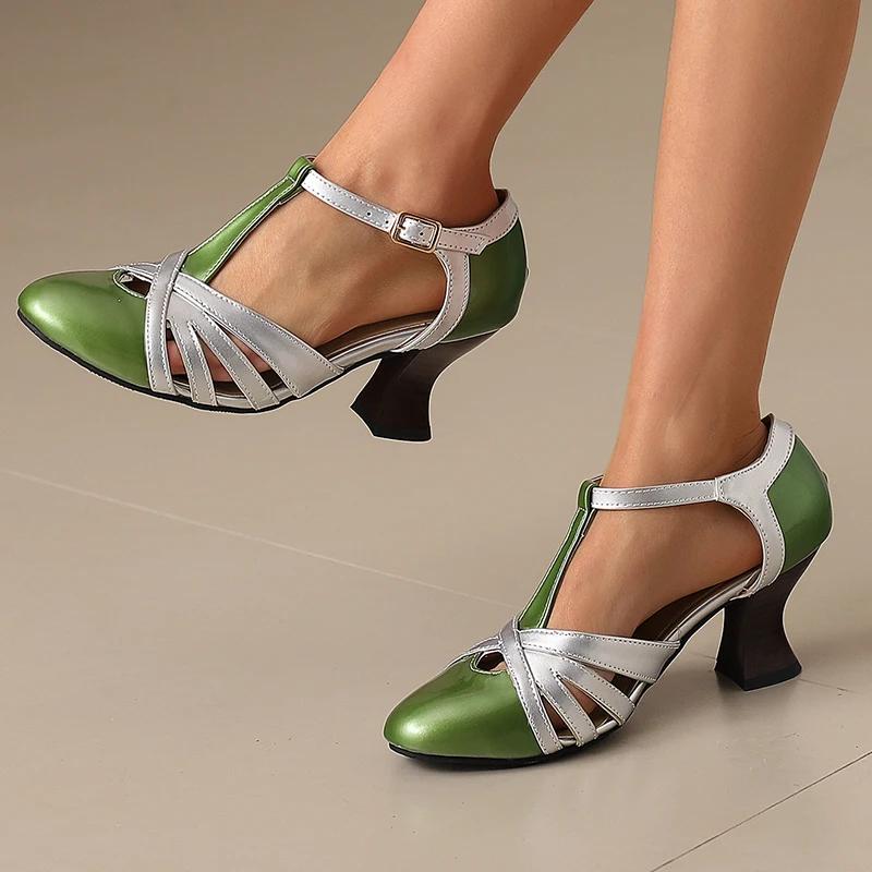 Short Heels Mary Janes Shoes Women's Gladiator Sandal Luxury Close Toe Silver Short Heeled Wedding Dance Shoes Ladies Large Size