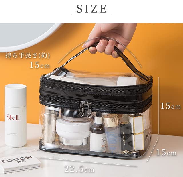 GPT Vanity Large with Vinyl Spa Cosmetic Silver [Suitcase Company] Pouch, Clear, Capacity, Double-Layer, Handle, Cosmetic/Makeup Pouch, Bag, Storage,