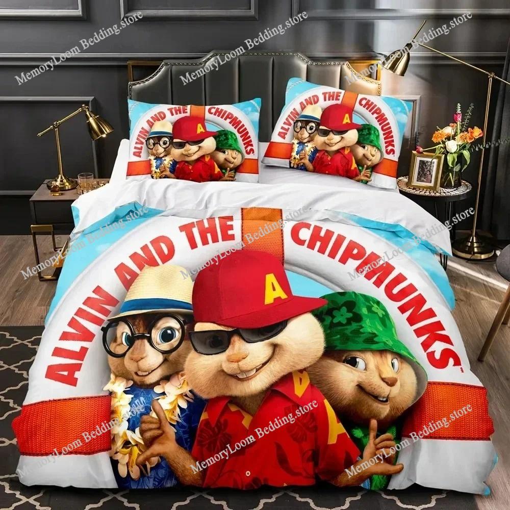3D Printed Anime Chipmunks Alvin Bedding Set Boys Girls Twin Queen Size Duvet Cover Pillowcase Bed Kids Adult Home Textileextile