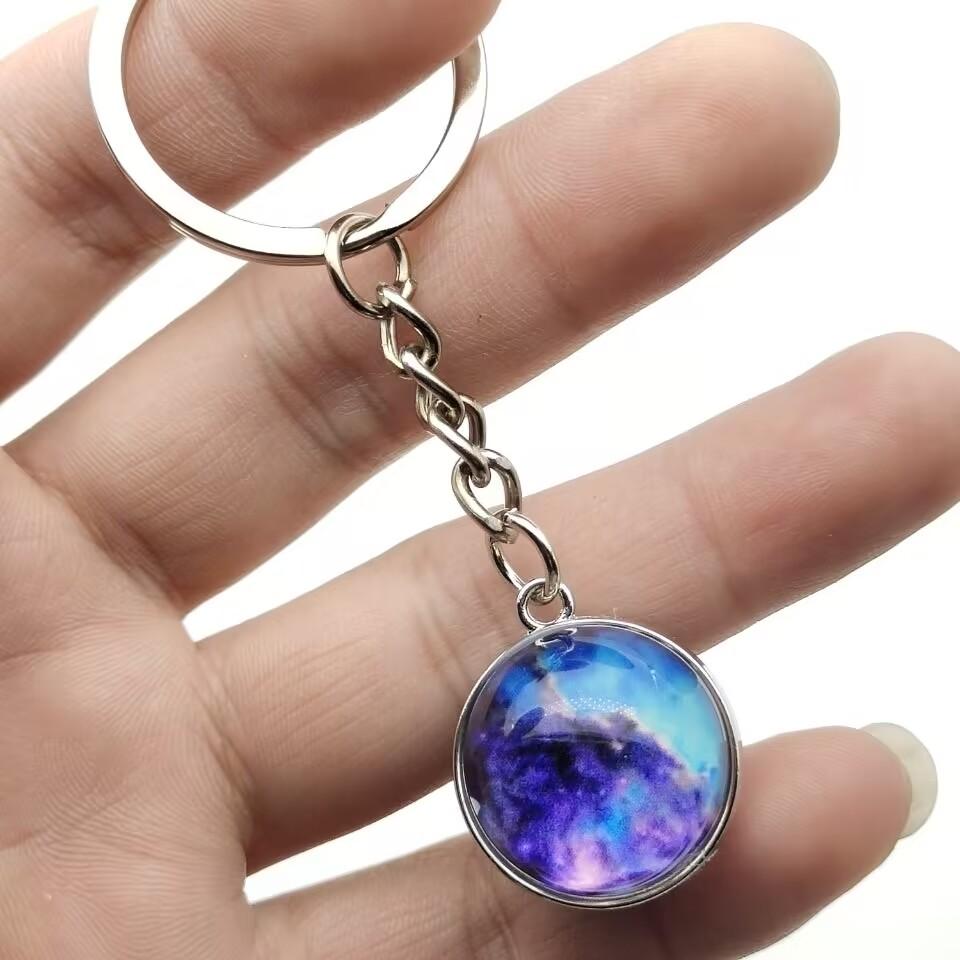 Glow In The Dark Solar System Planet Key Chain Nebula Luminous Key Ring Moon, Earth, Sun, Double-sided Glass Ball, Keychain Gift