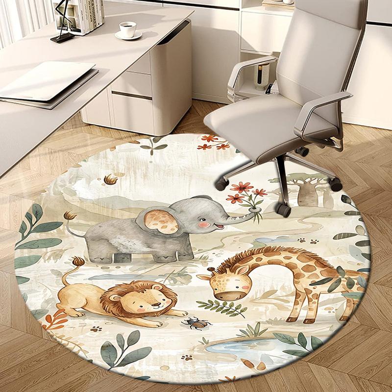 1 Stück Safari Elefant Rutschfester Runder Teppich, Büro, Familie, Schlafzimmer, Großer Teppich Innen Teppiche, Lebendige Farben-Z0496