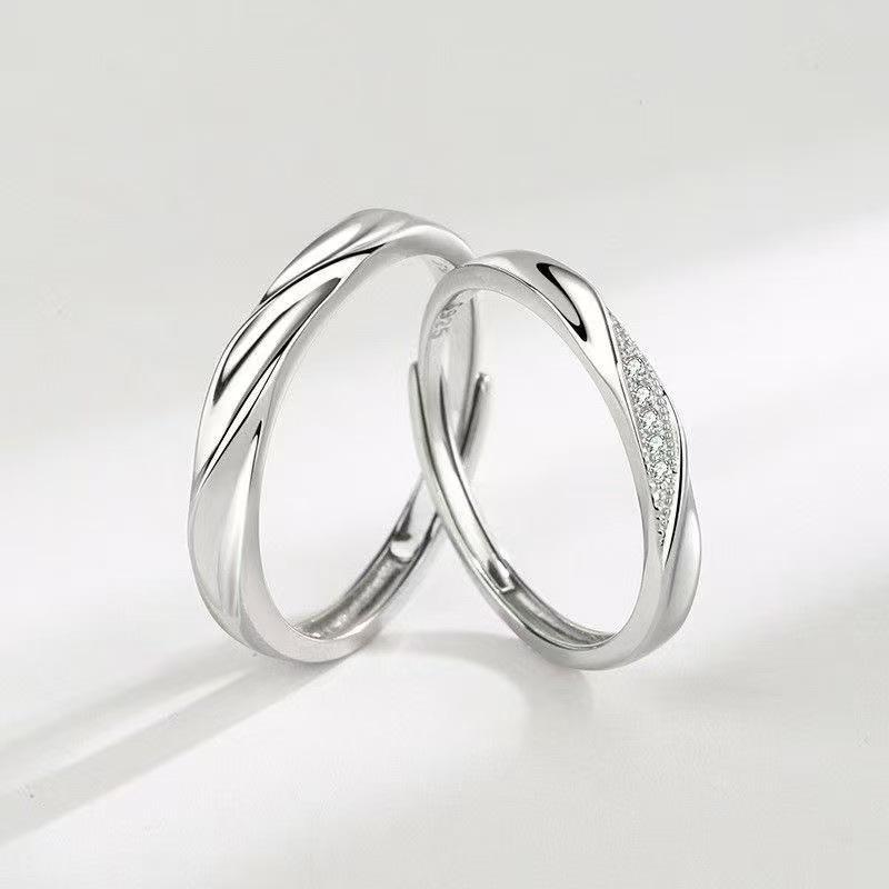 

Silver Mobius Diamond-Inlaid Luxury Open-End Couple Rings - Versatile Gift